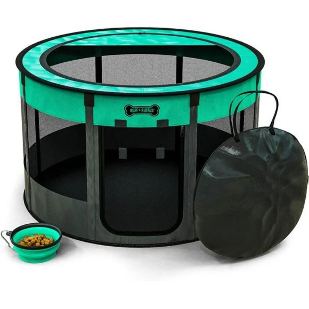 Portable Foldable Pet Playpen (Medium ( 36x36x23 inches), Aqua (Blue))